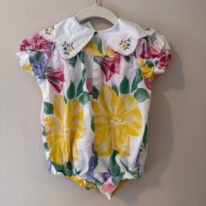 Cuties by Judy Vintage Floral Bubble Romper Peter Pan Collar 6-9 Months Multi